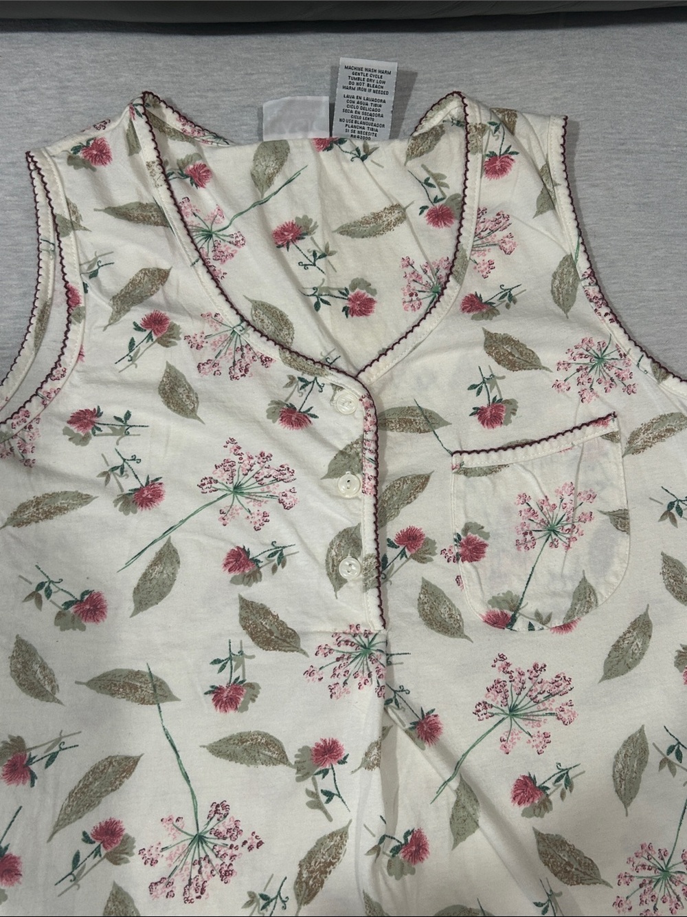 Basic Editions Cream Floral Sleeveless Nightgown with Pink Accents - Picture 5 of 7